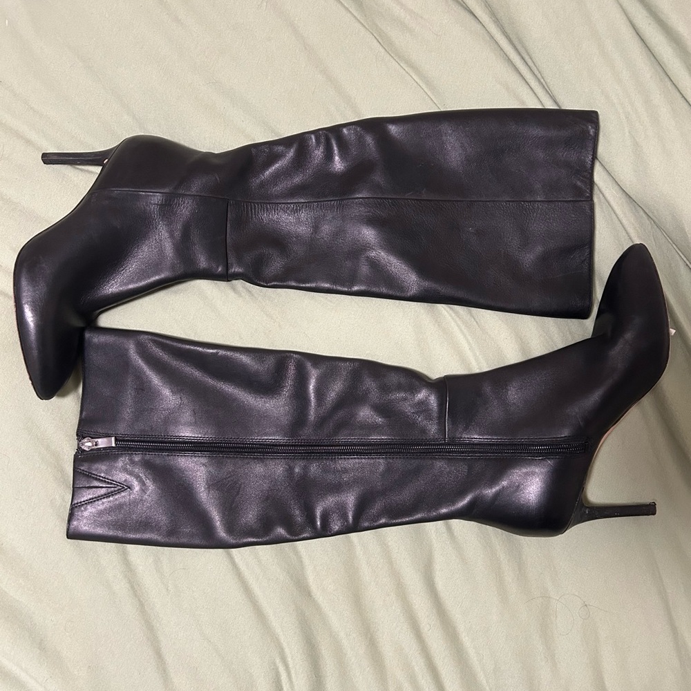 Via Spiga Knee High Black Leather Stiletto Boots